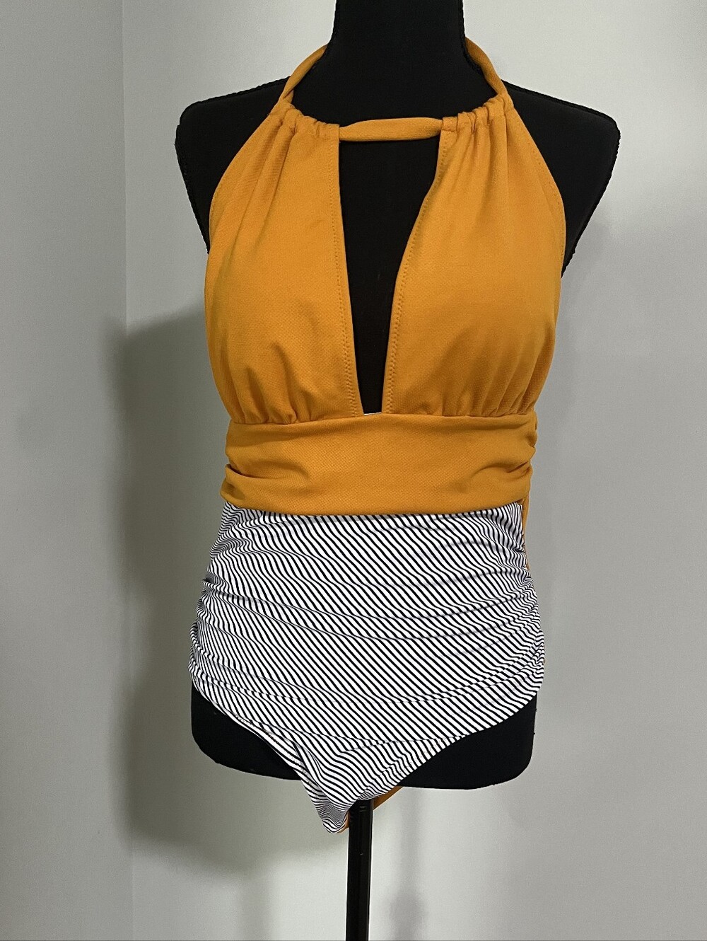 Cupshe Mustard Ruched Halter One-Piece Swimsuit